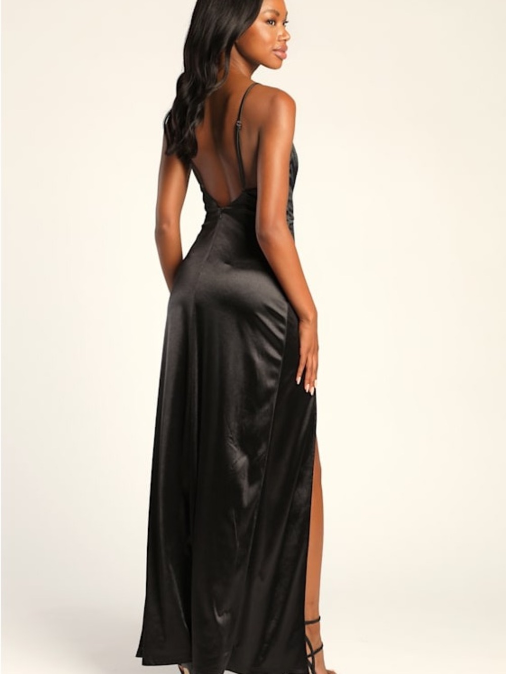 Lulus Sultry Sophistication Black Satin Backless Maxi Dress Size Large - Picture 2 of 12